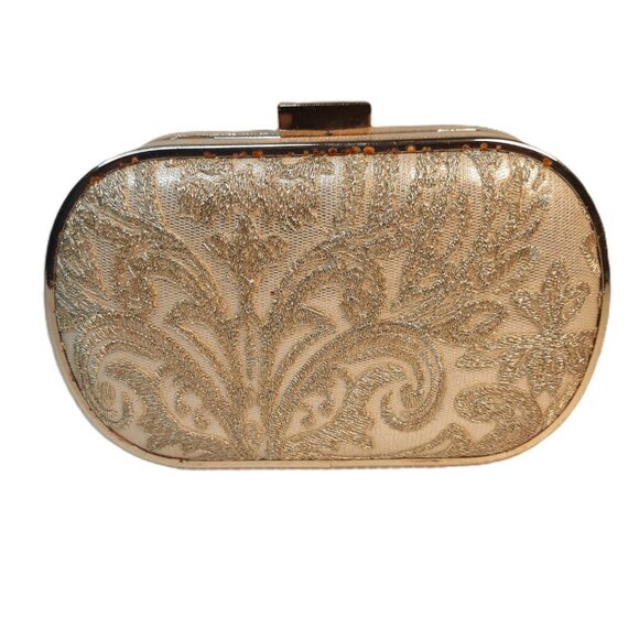 Lulu Townsend Gold Floral Clutch Handbag Party Wedding Date Night Event Festive - Picture 7 of 15